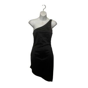 NWT Meshki Black One-Shoulder Satin Tie Back Design Women's Mini Dress Size S